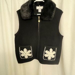 Lisa International Black Wool Sweater Vest